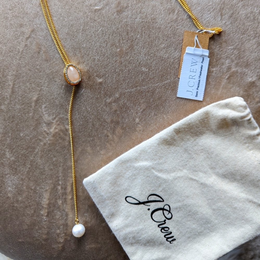 J Crew Gold-plated stone and freshwater pearl drop necklace